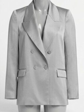 IF ONLY STUDIO Women's Gray Tina Double-Breasted Satin Blazer Jacket Size 0